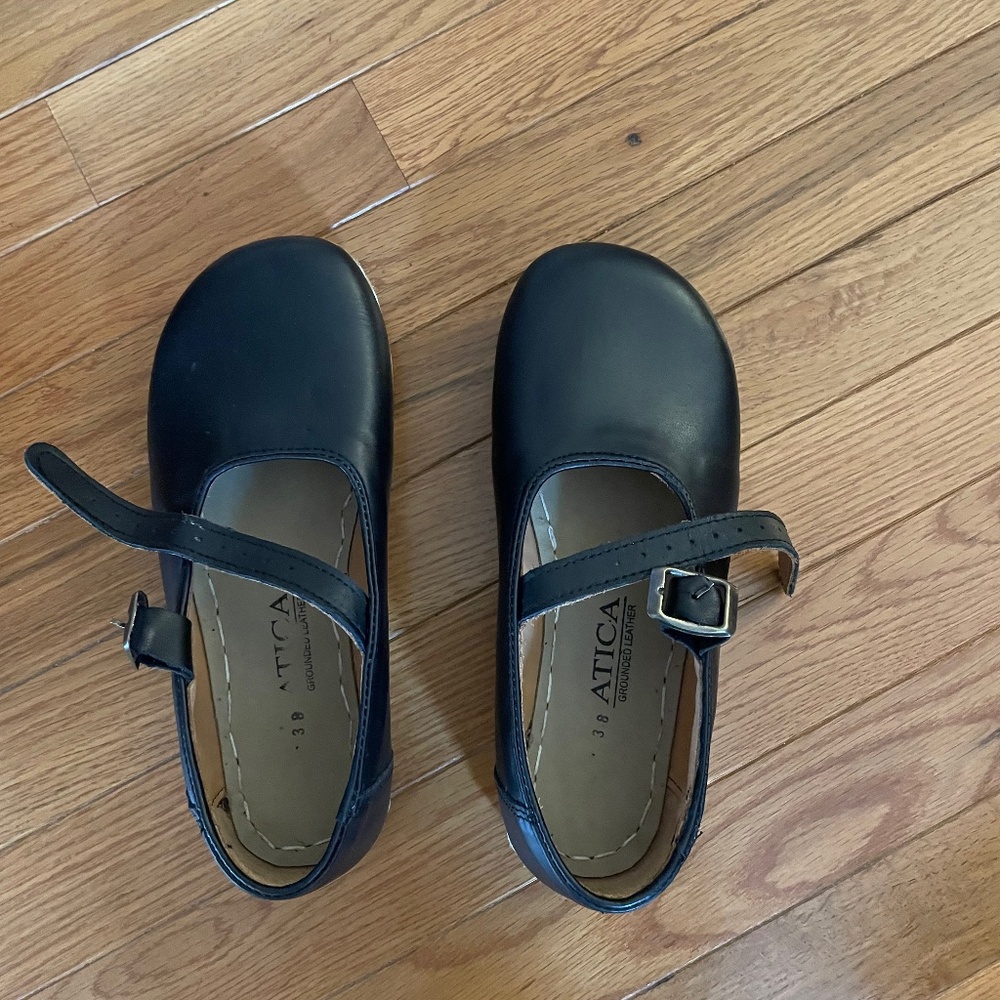 Black Leather Barefoot Mary Janes